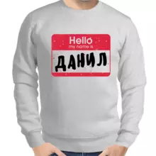 Толстовка мужская серая hello my name is Данил